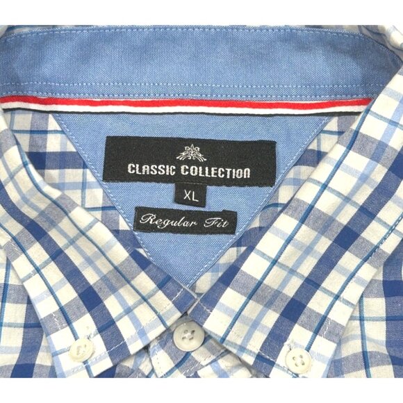 Mens Classic Collection Blue White‎ Plaid Long-Sleeve Shirt - Size XL - Picture 5 of 6